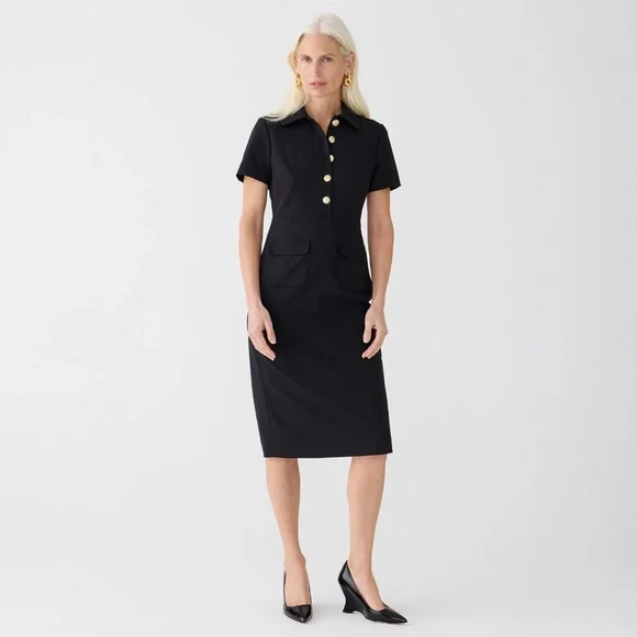 New JCREW $298 Collared Sheath Dress Bi-Stretch Wool Blend Black BY788